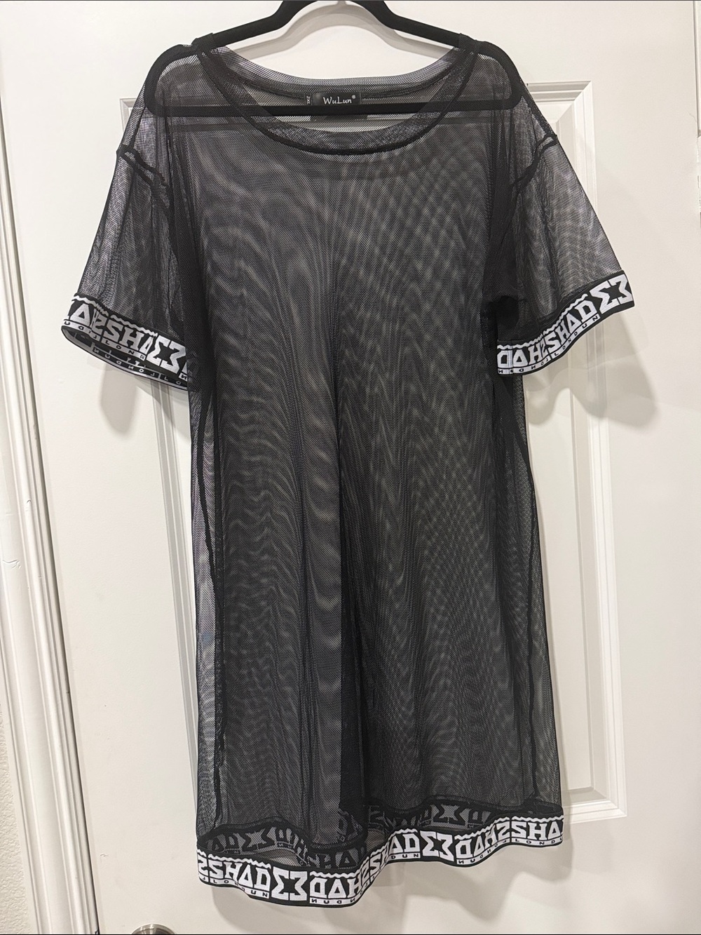 Black & White Mesh Swim Coverup with White Logo Trim Size XXL